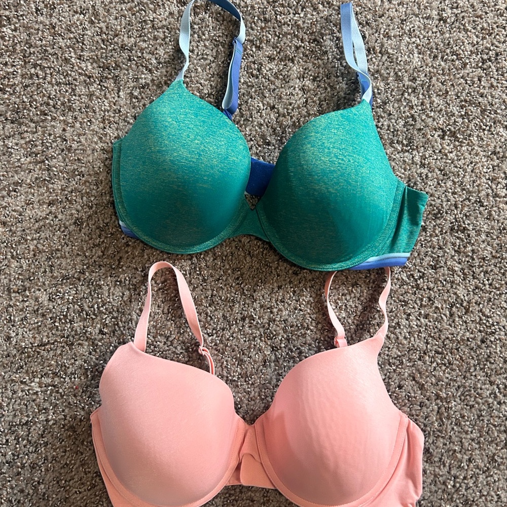 Victoria's Secret Teal and Pink Uplift Semi Demi Bra Set 36D